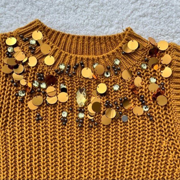 H&M Mustard Sequined Neckline Sleeveless Knitted Vest - Picture 3 of 5